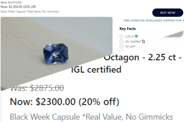 Screenshot showing urgency banner at top and products marked as deals with badges, plus cart counter showing '3 people have this in cart'